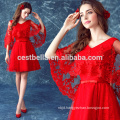 Lace applique red short evening dresses short prom dresses with shawl sleeve homecoming dress wholesale